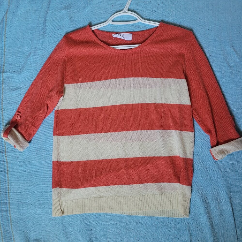Orange and Cream Striped Sweater, Long Sleeve Sweater